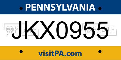 JKX0955 Pennsylvania License Plate