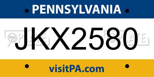 JKX2580 Pennsylvania License Plate
