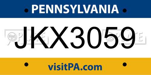 JKX3059 Pennsylvania License Plate