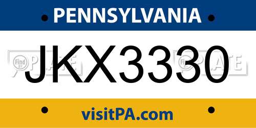 JKX3330 Pennsylvania License Plate