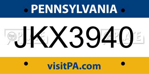 JKX3940 Pennsylvania License Plate