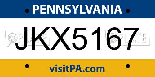 JKX5167 Pennsylvania License Plate
