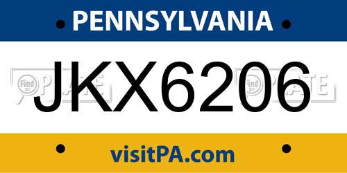JKX6206 Pennsylvania License Plate