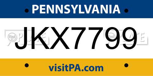 JKX7799 Pennsylvania License Plate