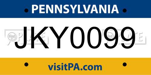 JKY0099 Pennsylvania License Plate