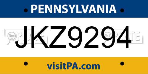 JKZ9294 Pennsylvania License Plate