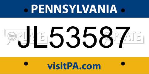 JL53587 Pennsylvania License Plate