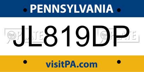 JL819DP Pennsylvania License Plate