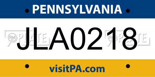 JLA0218 Pennsylvania License Plate