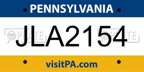 JLA2154 Pennsylvania License Plate