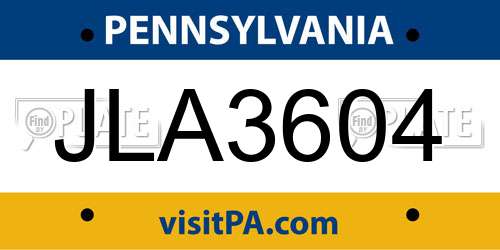 JLA3604 Pennsylvania License Plate