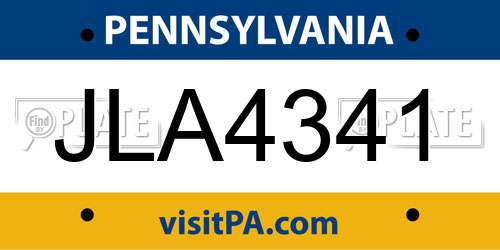 JLA4341 Pennsylvania License Plate