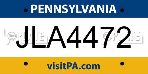 JLA4472 Pennsylvania License Plate
