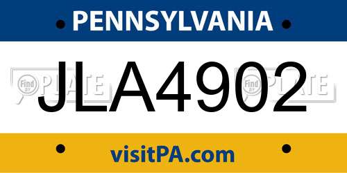 JLA4902 Pennsylvania License Plate