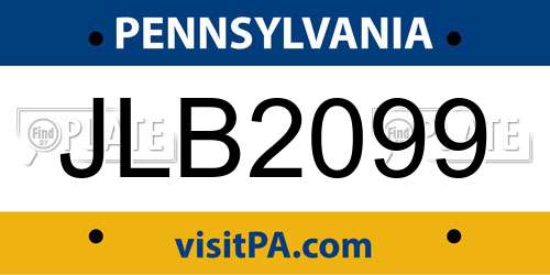JLB2099 Pennsylvania License Plate