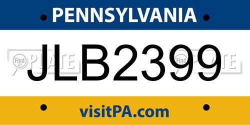 JLB2399 Pennsylvania License Plate