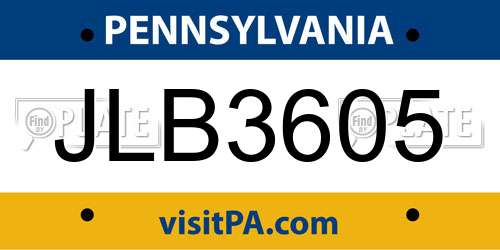JLB3605 Pennsylvania License Plate