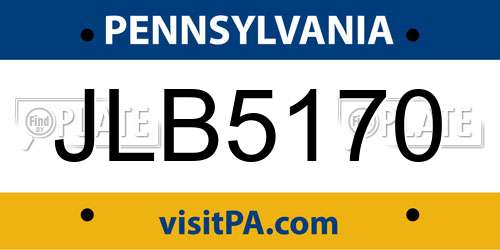 JLB5170 Pennsylvania License Plate