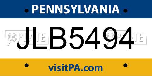 JLB5494 Pennsylvania License Plate