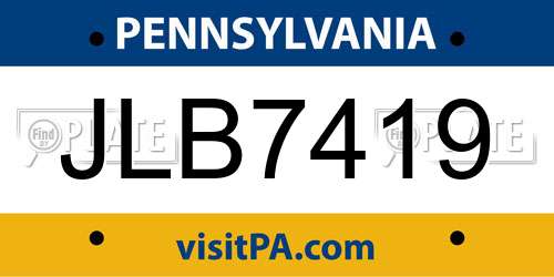JLB7419 Pennsylvania License Plate