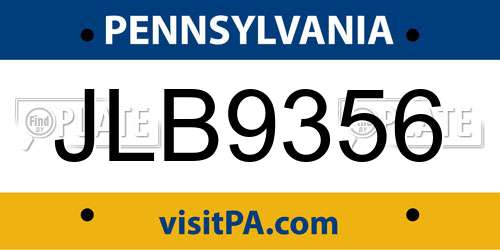 JLB9356 Pennsylvania License Plate