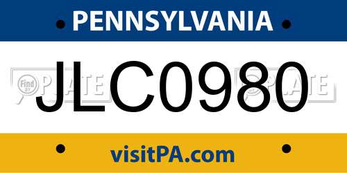 JLC0980 Pennsylvania License Plate