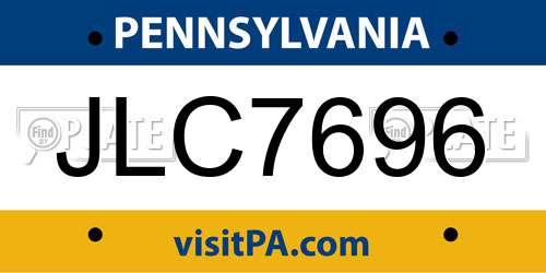 JLC7696 Pennsylvania License Plate
