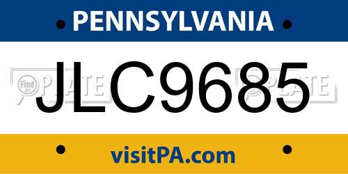 JLC9685 Pennsylvania License Plate