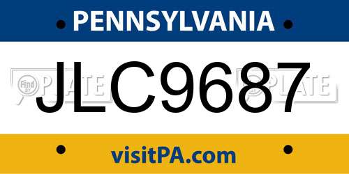 JLC9687 Pennsylvania License Plate
