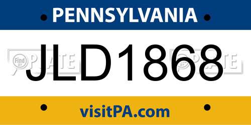 JLD1868 Pennsylvania License Plate