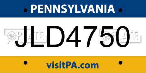 JLD4750 Pennsylvania License Plate