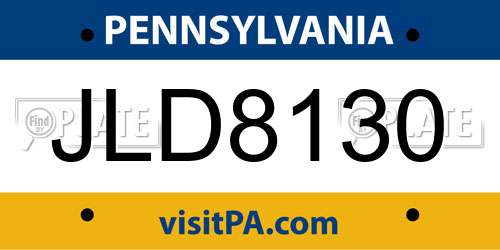 JLD8130 Pennsylvania License Plate