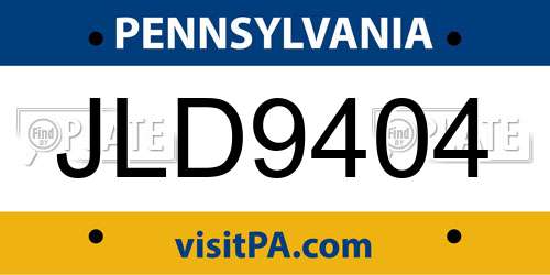 JLD9404 Pennsylvania License Plate