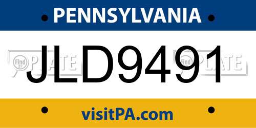 JLD9491 Pennsylvania License Plate