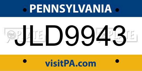 JLD9943 Pennsylvania License Plate