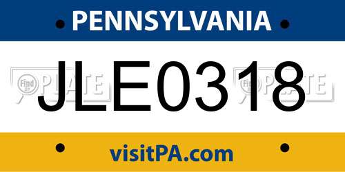 JLE0318 Pennsylvania License Plate