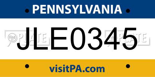 JLE0345 Pennsylvania License Plate