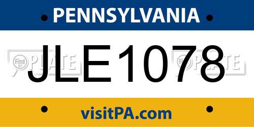 JLE1078 Pennsylvania License Plate
