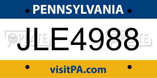 JLE4988 Pennsylvania License Plate