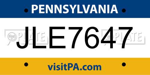 JLE7647 Pennsylvania License Plate