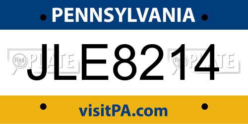 JLE8214 Pennsylvania License Plate