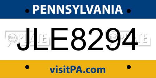 JLE8294 Pennsylvania License Plate