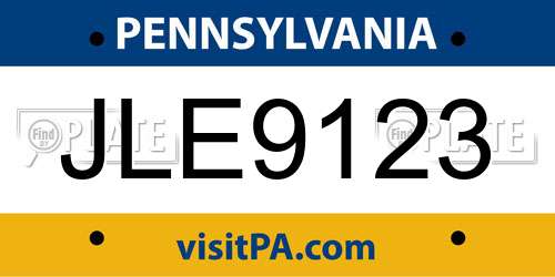 JLE9123 Pennsylvania License Plate