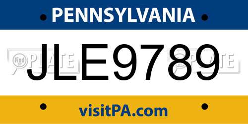JLE9789 Pennsylvania License Plate