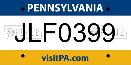 JLF0399 Pennsylvania License Plate