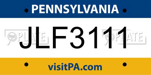 JLF3111 Pennsylvania License Plate