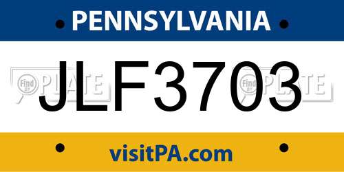 JLF3703 Pennsylvania License Plate