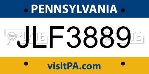 JLF3889 Pennsylvania License Plate
