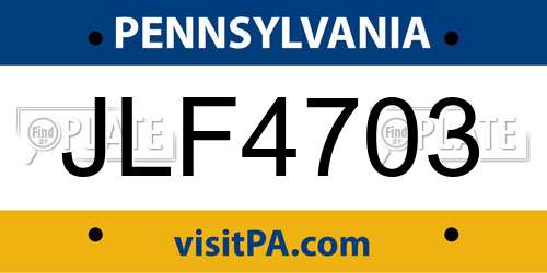 JLF4703 Pennsylvania License Plate
