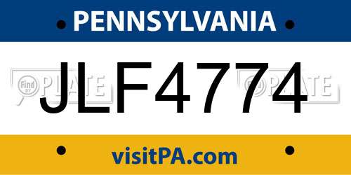 JLF4774 Pennsylvania License Plate